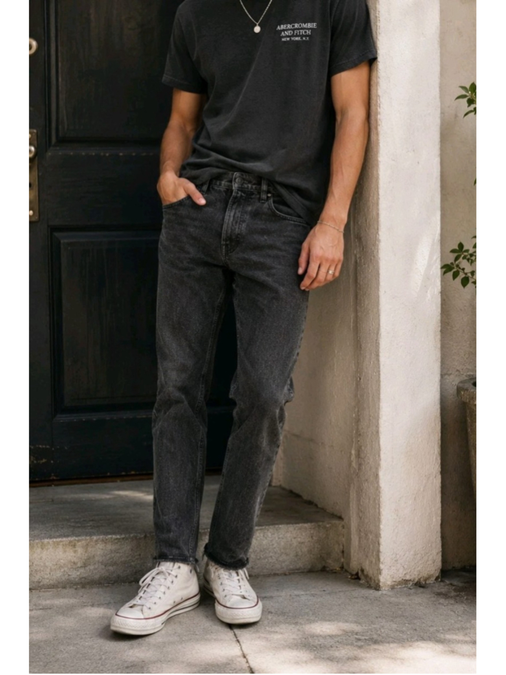 Abercrombie Fitch 90s Slim Jeans Mens 29x30 Black Vintage Stretch Raw Hem